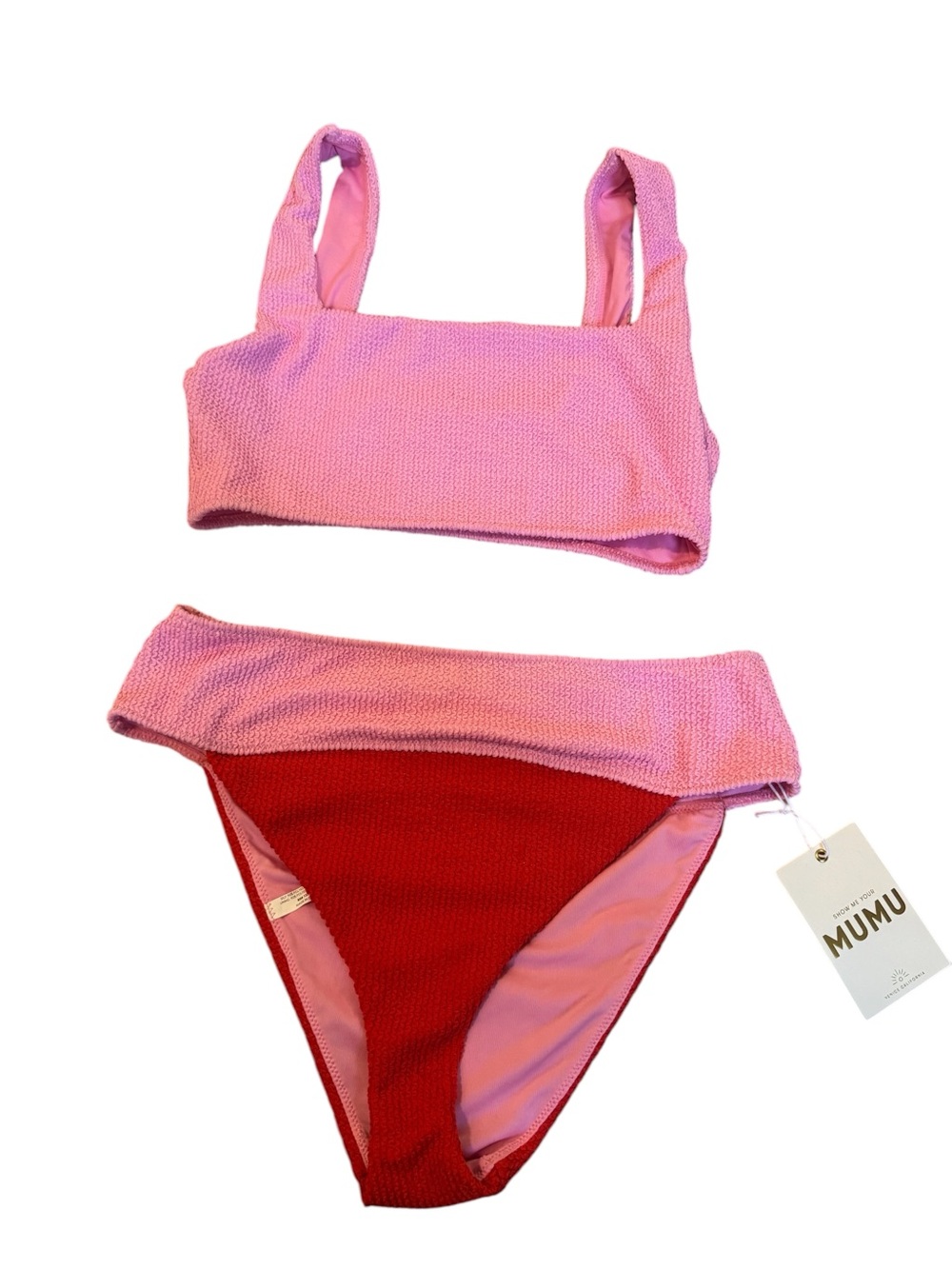 Show Me Your MuMu Pink and Red Textured Bikini Set